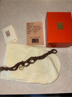 Brand New Retired Leather Knot Bracelet - Bronze Infinity Link 7.5 Medium